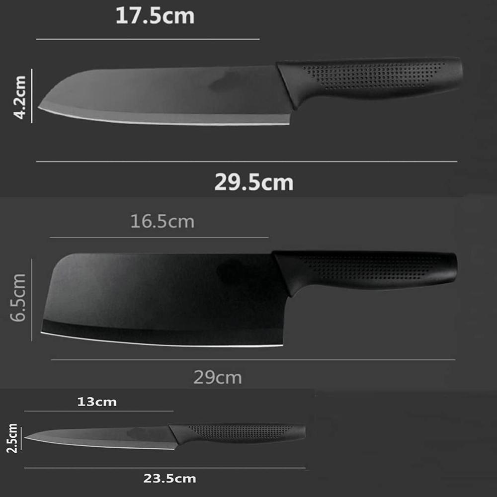 3 Pcs Black Knife Set