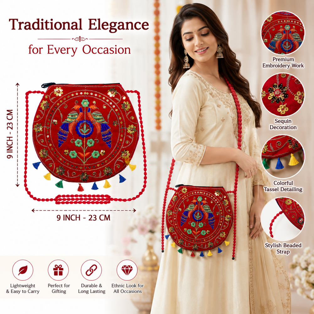 Ethnic Embroidered Shoulder Sling Bag for Women