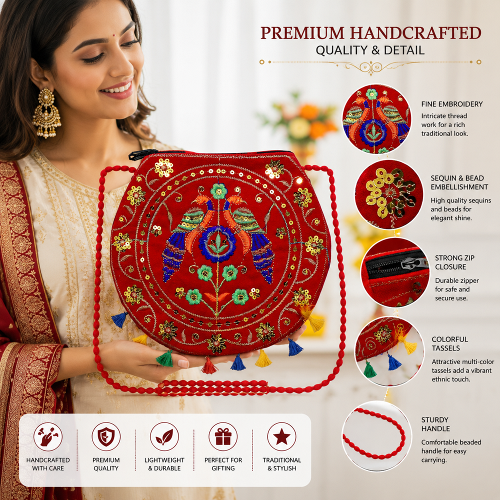 Handcrafted Red Designer Sling Bag for Girls