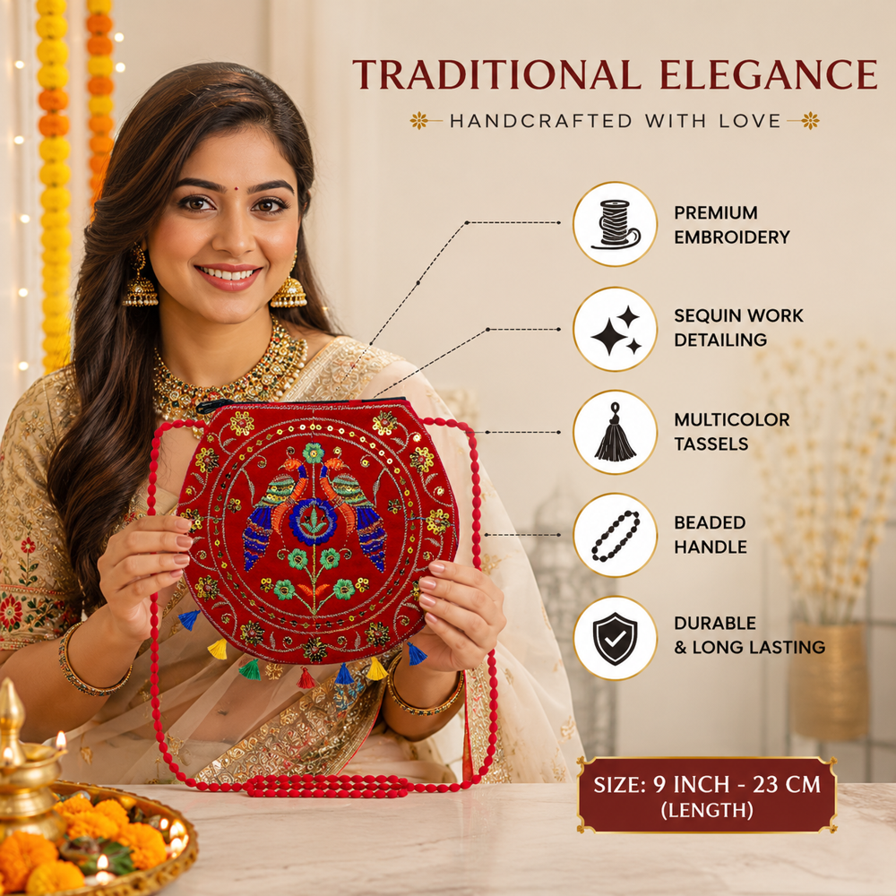 Traditional Peacock Embroidered Sling Bag for Women