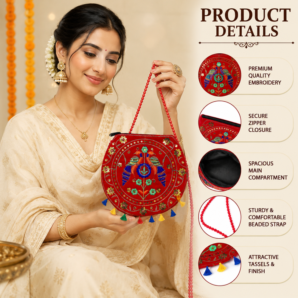 Traditional Red Shoulder Sling Bag For Girls - Gender: Women