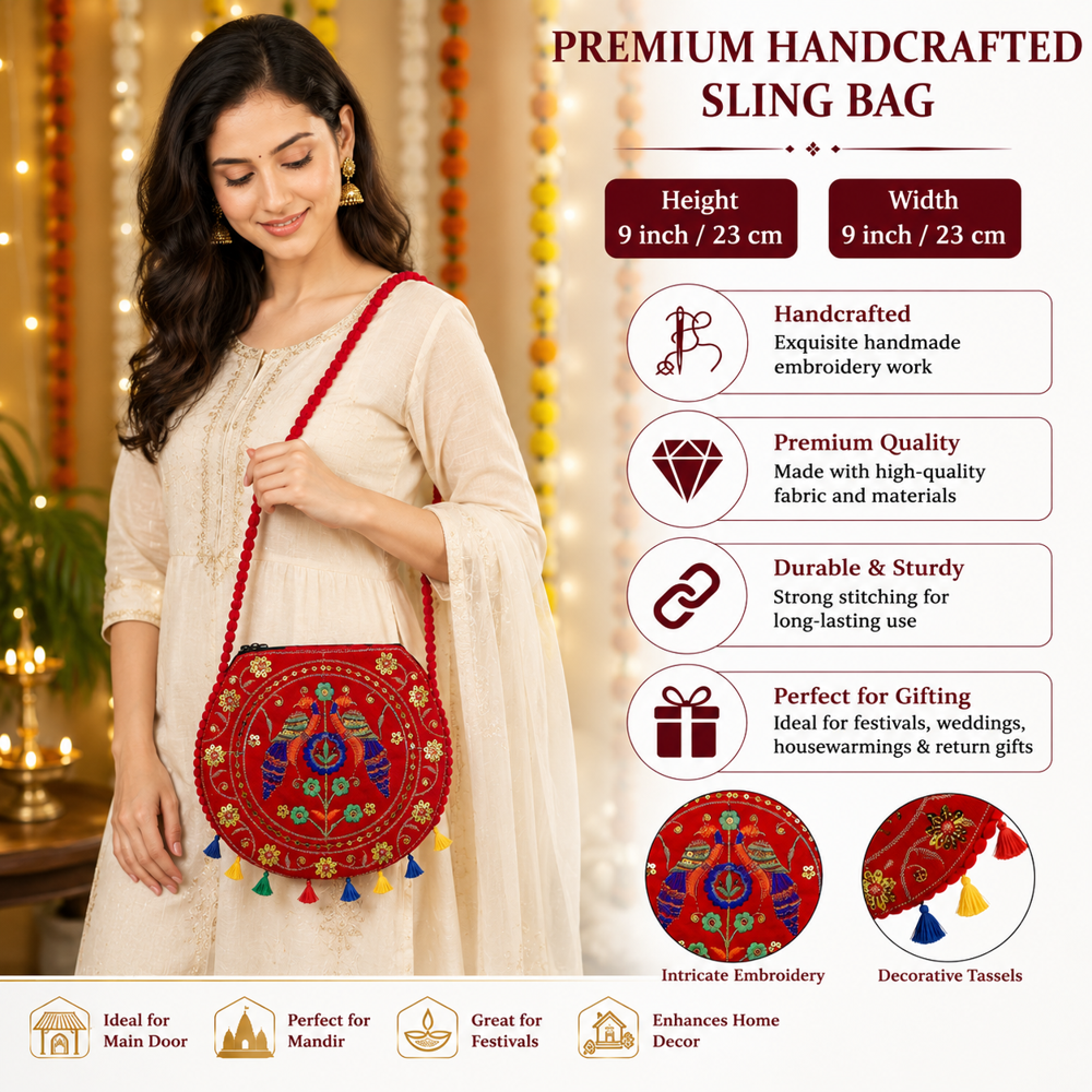 Women Ethnic Sling Bag with Colorful Embroidery