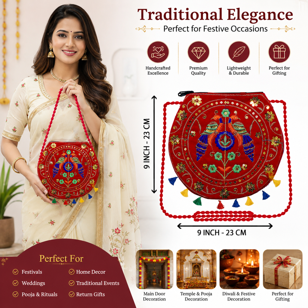 Traditional Handwork Sling Bag For Women - Color: Red