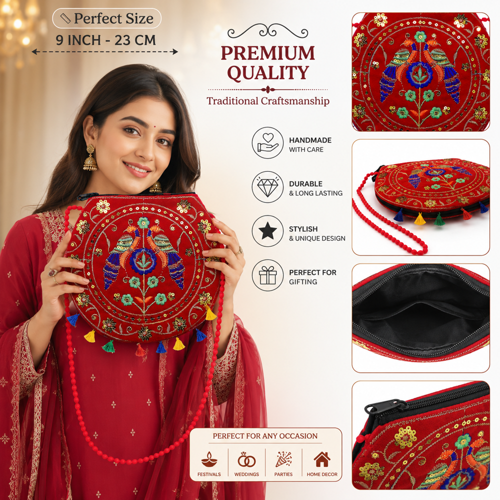 Red Embroidery Crossbody Bag for Women & Girls