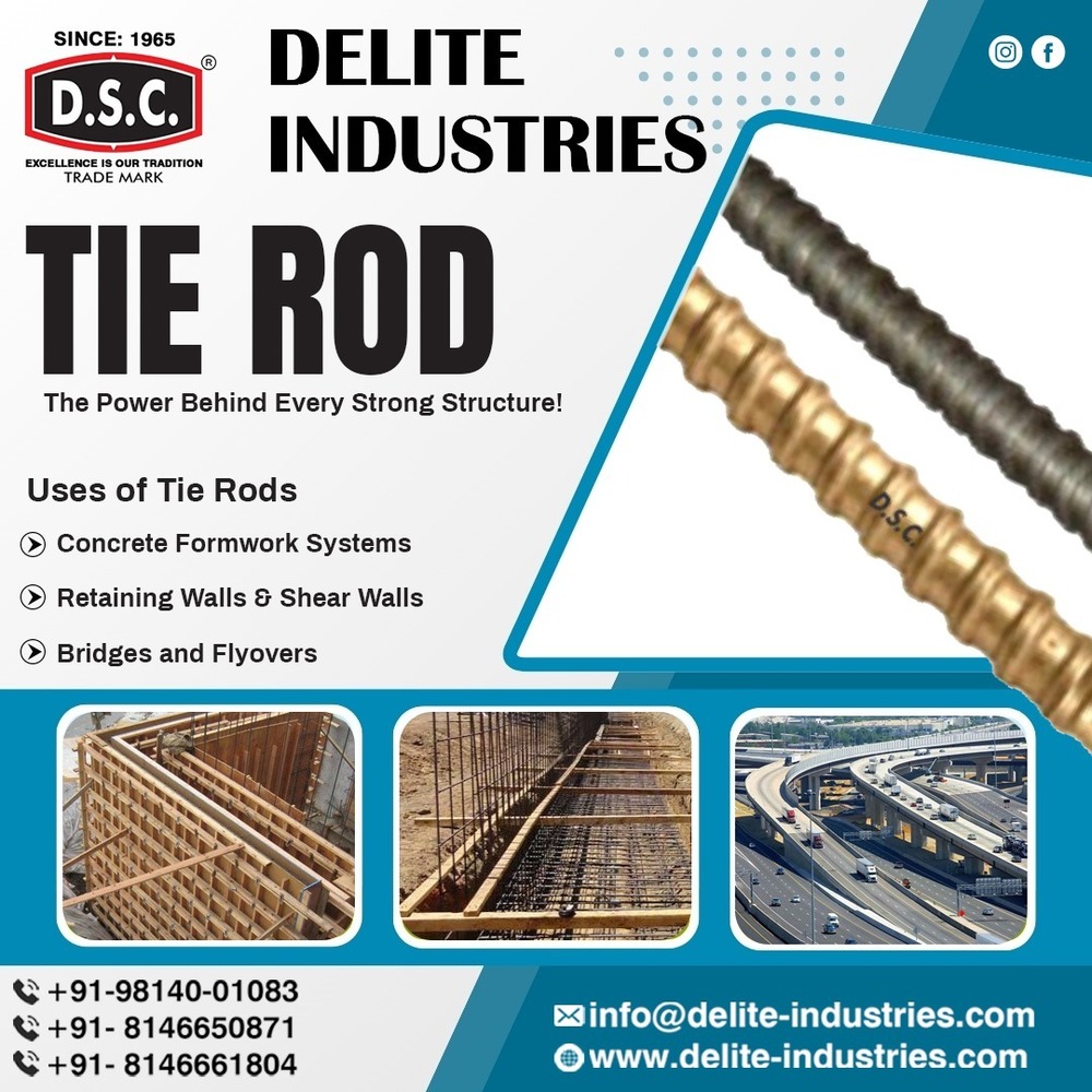 Tie Rod - Steel, Standard & Custom Sizes, Zinc Plated Or Self Finish | Corrosion Resistant, High Strength, Reliable For Rcc Shuttering