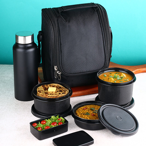 5 Pcs Black Lunch Box Set