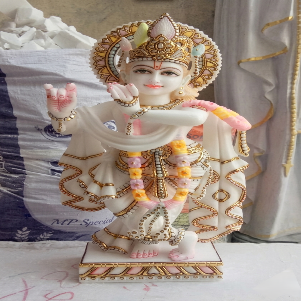 Krishna Ji Tribhanga Pose Marble Statue