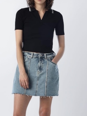 Export Surplus Women'S Black Polo Top - Design: Plain