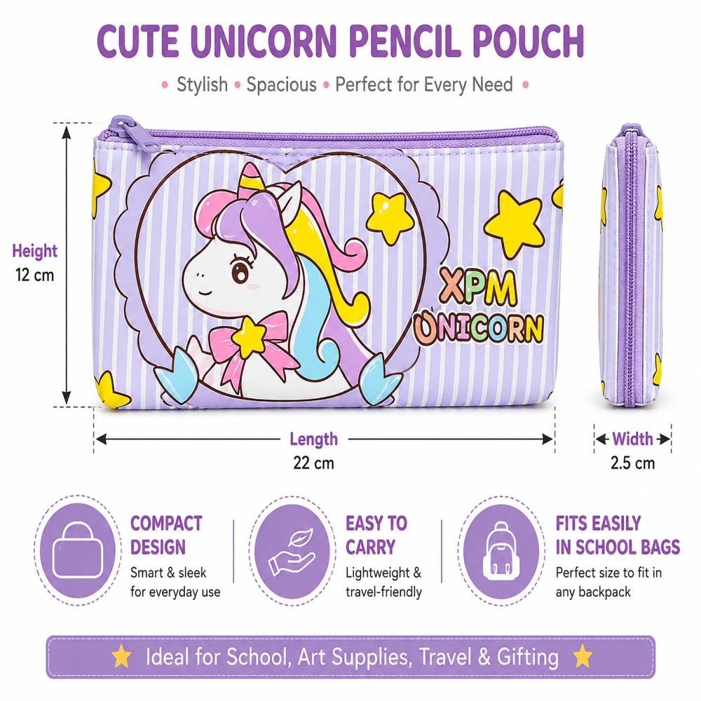 Unicorn Pouch - High-quality Plastic, Various Sizes Available | Modern Design, Stylish Unicorn Pattern, Organizes Stationery Items