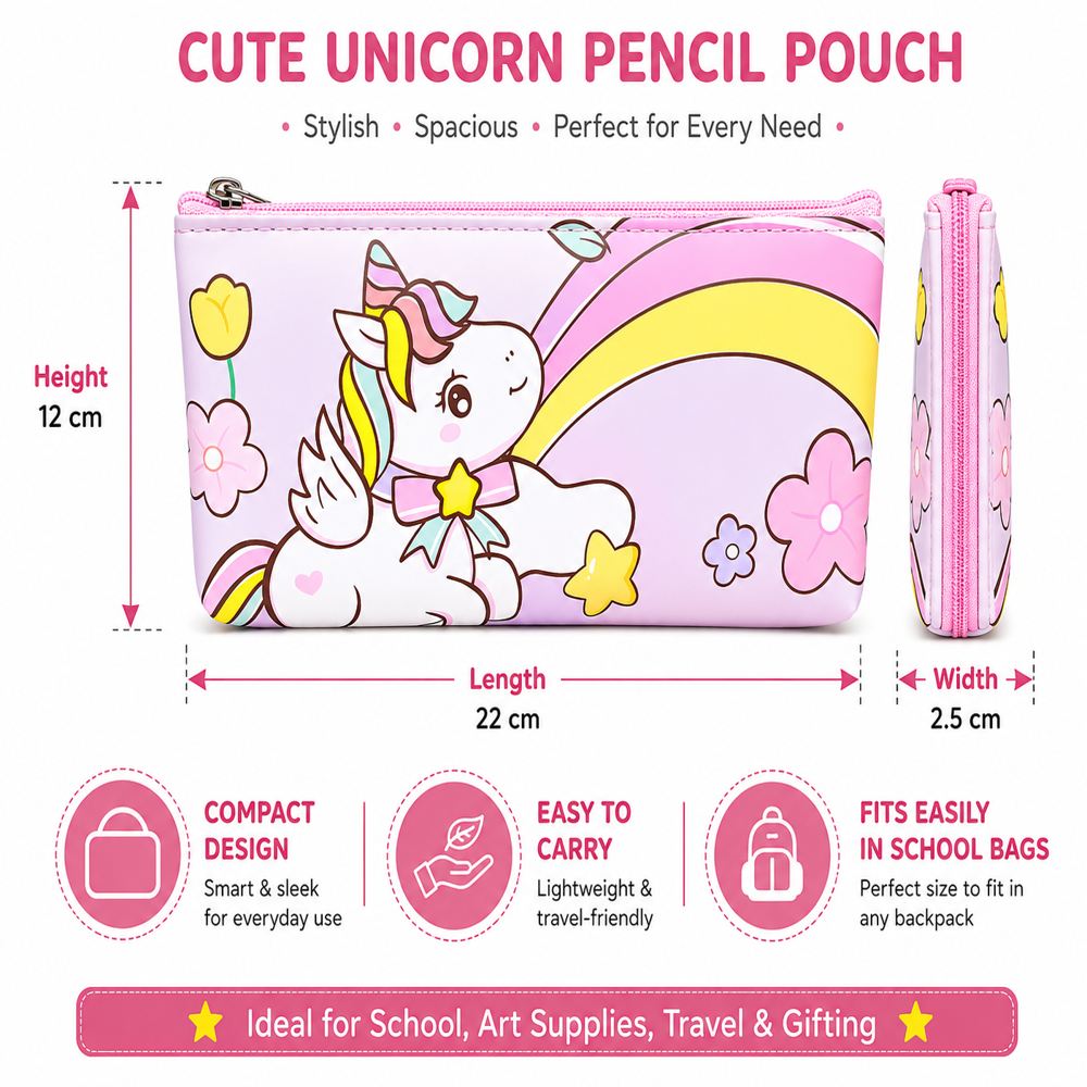 Unicorn Pouch - High-quality Plastic, Various Sizes Available | Modern Design, Stylish Unicorn Pattern, Organizes Stationery Items