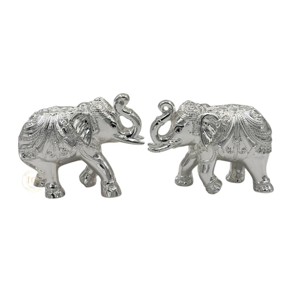 Premium Silver Plated Elephant Pair Statue for Home Decor, Vastu, Pooja & Gifting