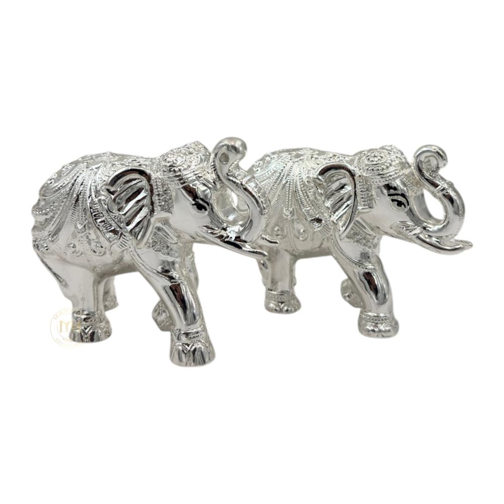 Premium Silver Plated Elephant Pair Statue for Home Decor, Vastu, Pooja & Gifting
