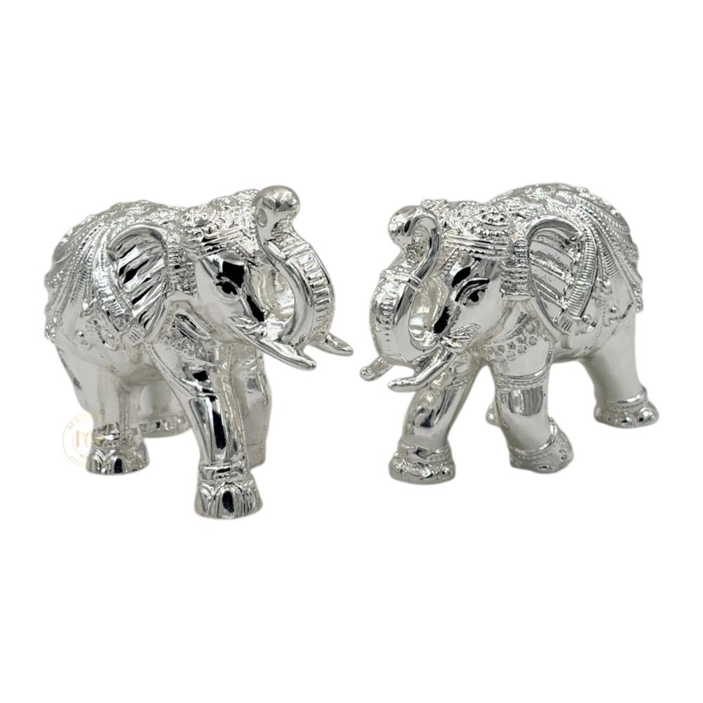 Premium Silver Plated Elephant Pair Statue for Home Decor, Vastu, Pooja & Gifting