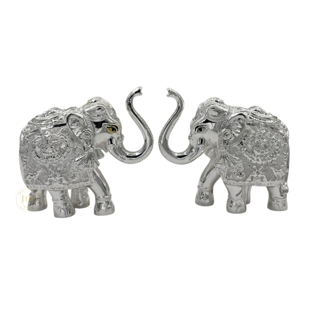 Premium Silver Plated Elephant Pair Statue for Home Decor, Vastu, Pooja & Gifting