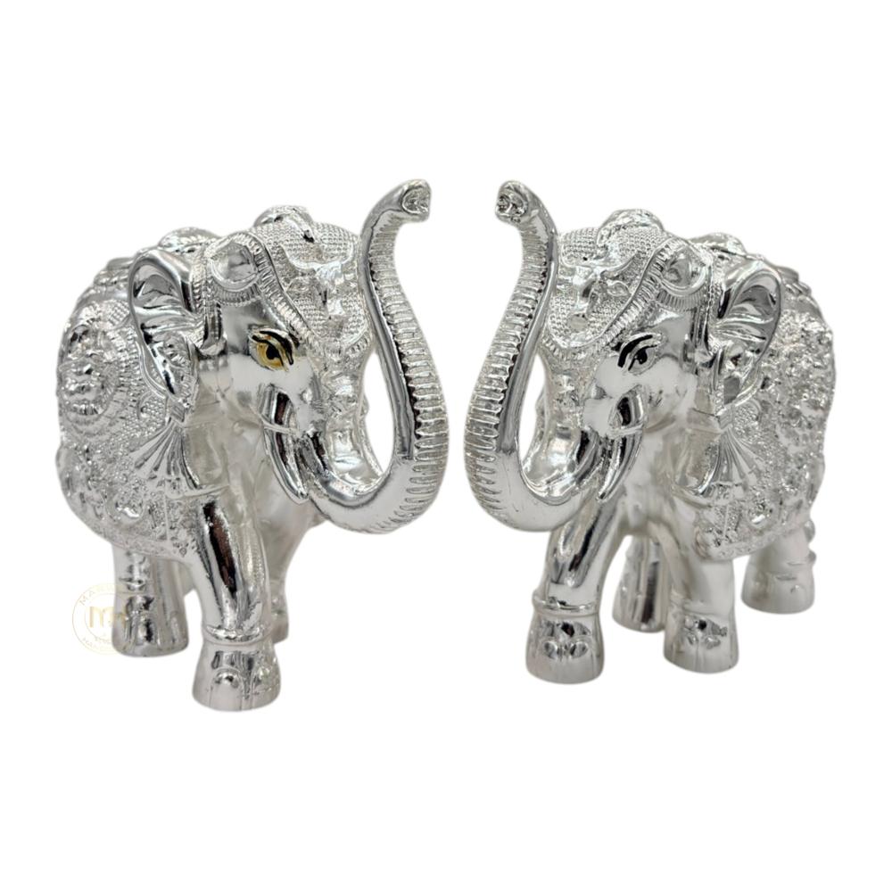 Premium Silver Plated Elephant Pair Statue for Home Decor, Vastu, Pooja & Gifting