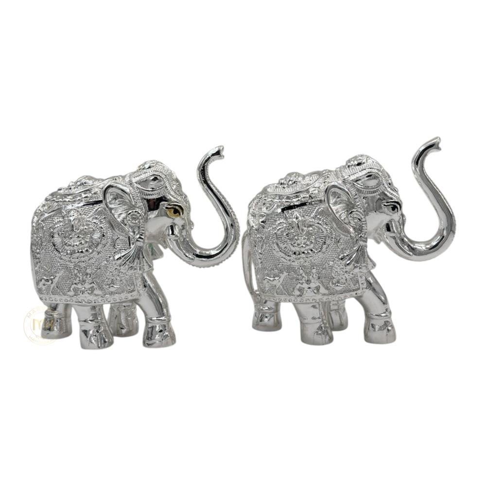 Premium Silver Plated Elephant Pair Statue for Home Decor, Vastu, Pooja & Gifting
