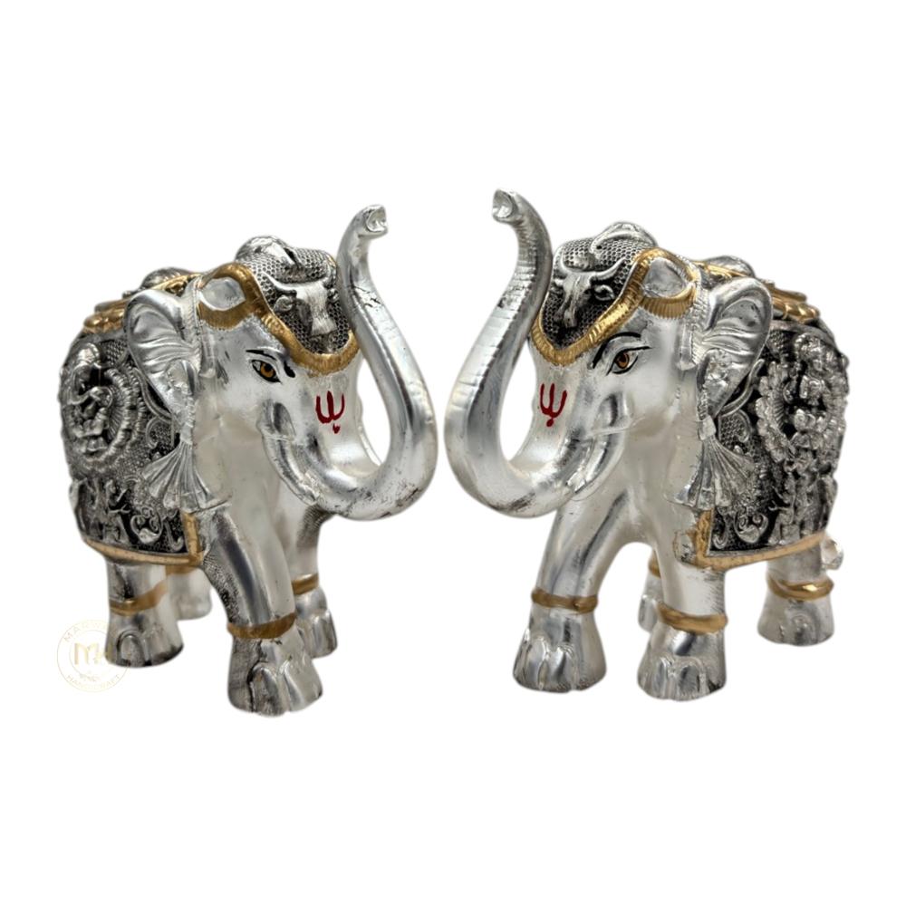 Premium Antique Silver Plated Elephant Pair Statue for Home Decor, Vastu, Pooja & Gifting
