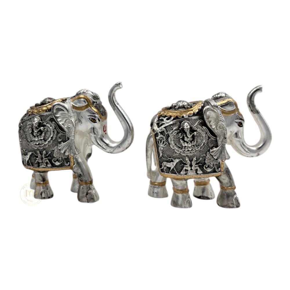 Premium Antique Silver Plated Elephant Pair Statue for Home Decor, Vastu, Pooja & Gifting