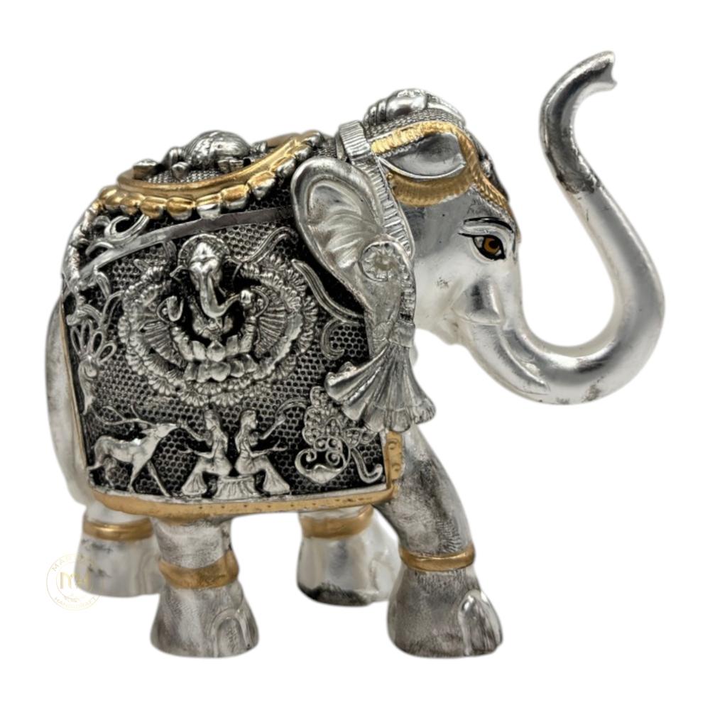 Premium Antique Silver Plated Elephant Pair Statue for Home Decor, Vastu, Pooja & Gifting