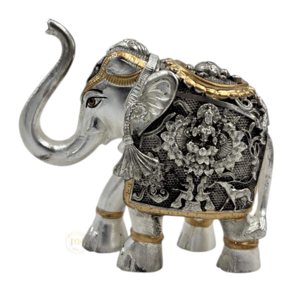 Premium Antique Silver Plated Elephant Pair Statue for Home Decor, Vastu, Pooja & Gifting