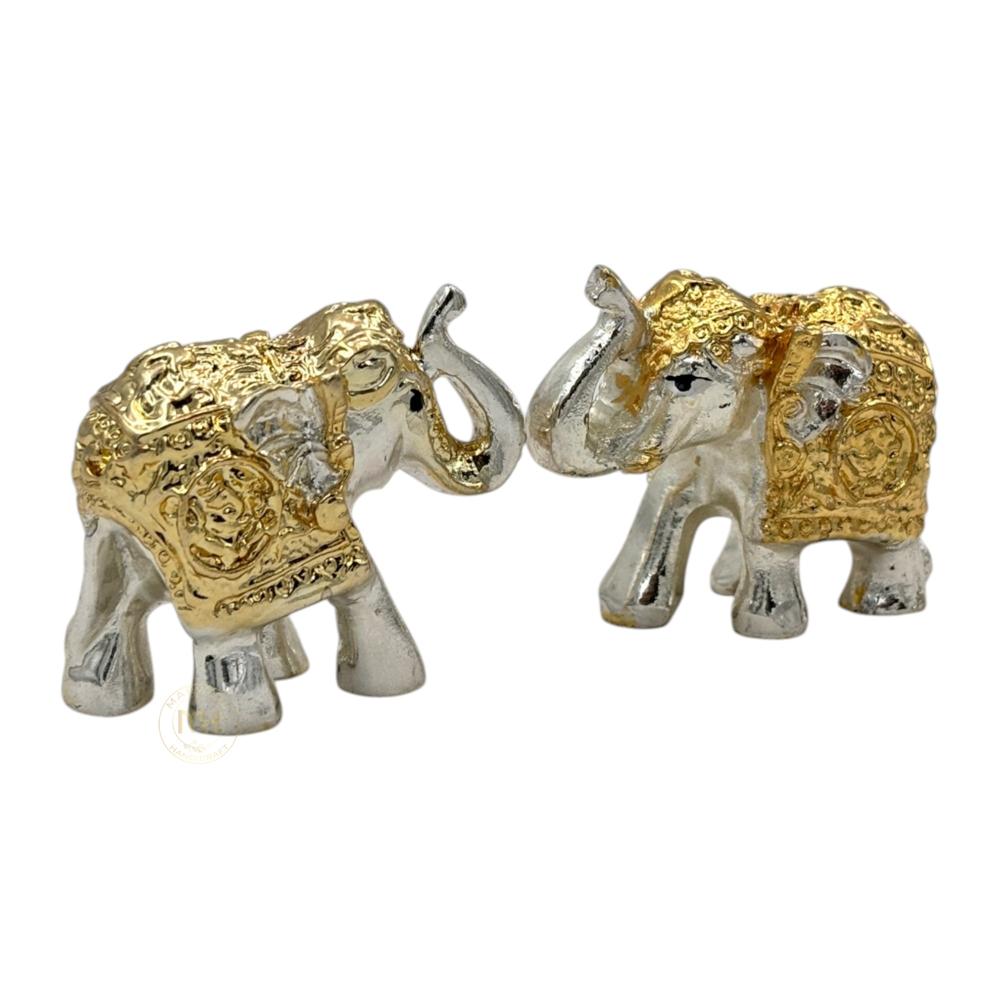 Premium Silver Gold Plated Elephant Pair Statue for Home Decor, Vastu, Pooja & Gifting