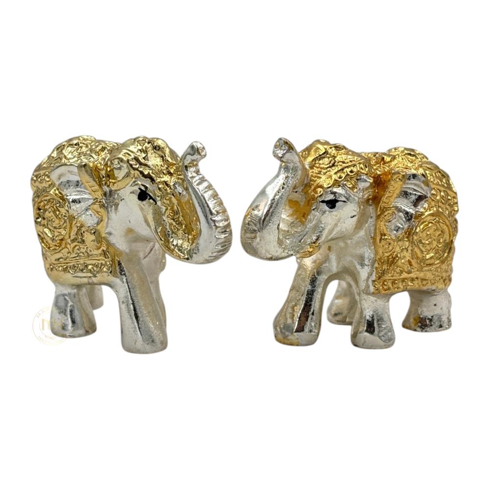 Premium Silver Gold Plated Elephant Pair Statue for Home Decor, Vastu, Pooja & Gifting