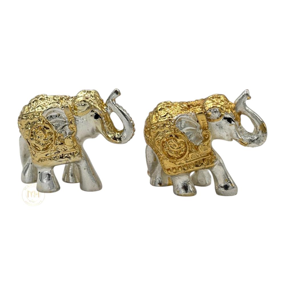 Premium Silver Gold Plated Elephant Pair Statue for Home Decor, Vastu, Pooja & Gifting