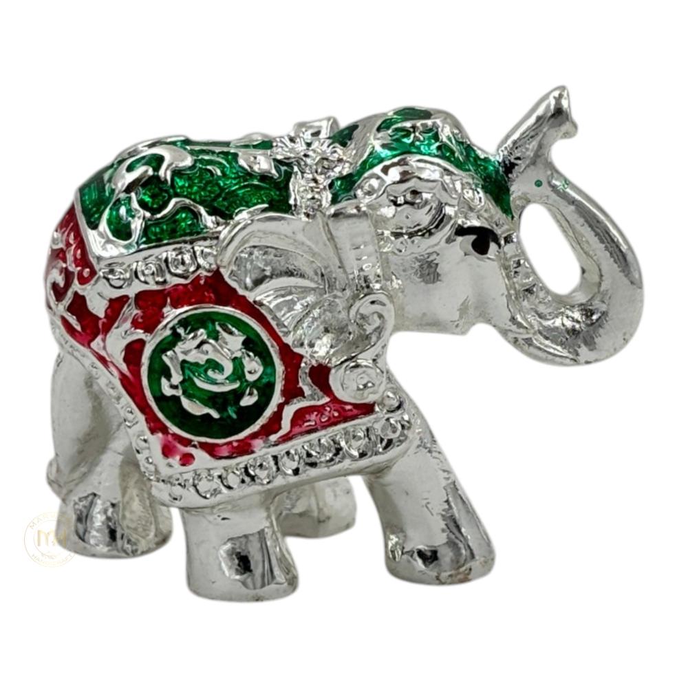 Premium Silver Plated with meena Elephant Pair Statue for Home Decor, Vastu, Pooja & Gifting
