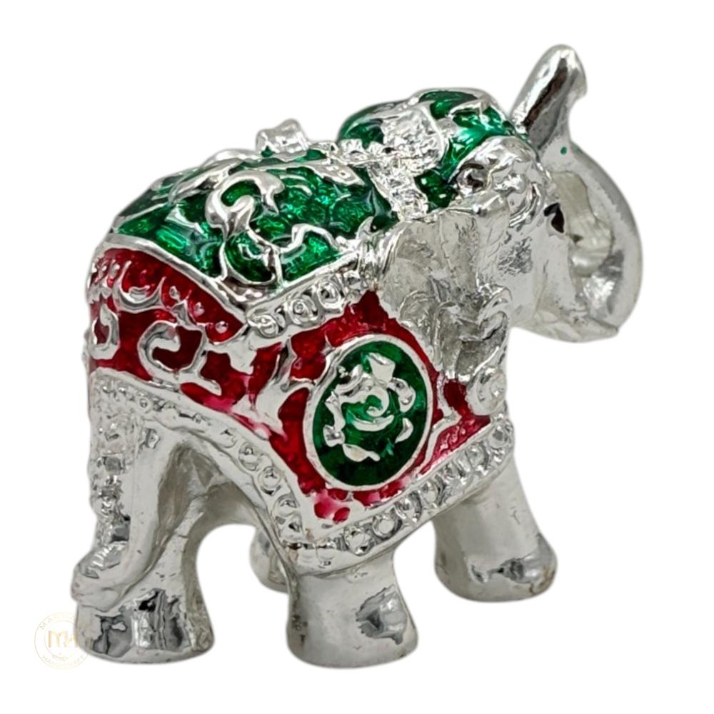 Premium Silver Plated with meena Elephant Pair Statue for Home Decor, Vastu, Pooja & Gifting