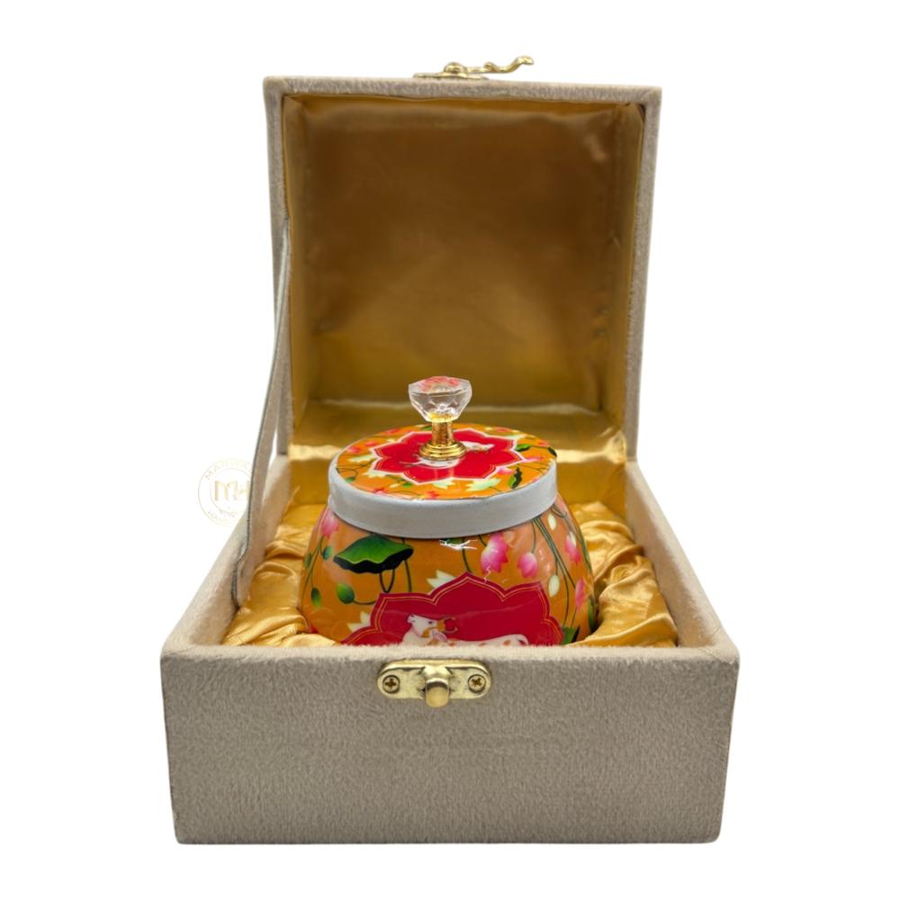 Premium Pichwai Decorative Dry Fruit & Mukhwas Jar with Gift Velvet Box for Home Decor & Gifting