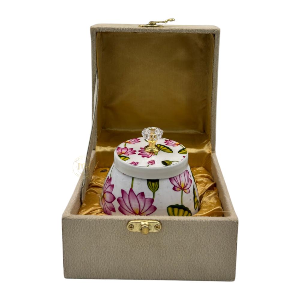 Premium Pichwai Decorative Dry Fruit & Mukhwas Jar with Gift Velvet Box for Home Decor & Gifting