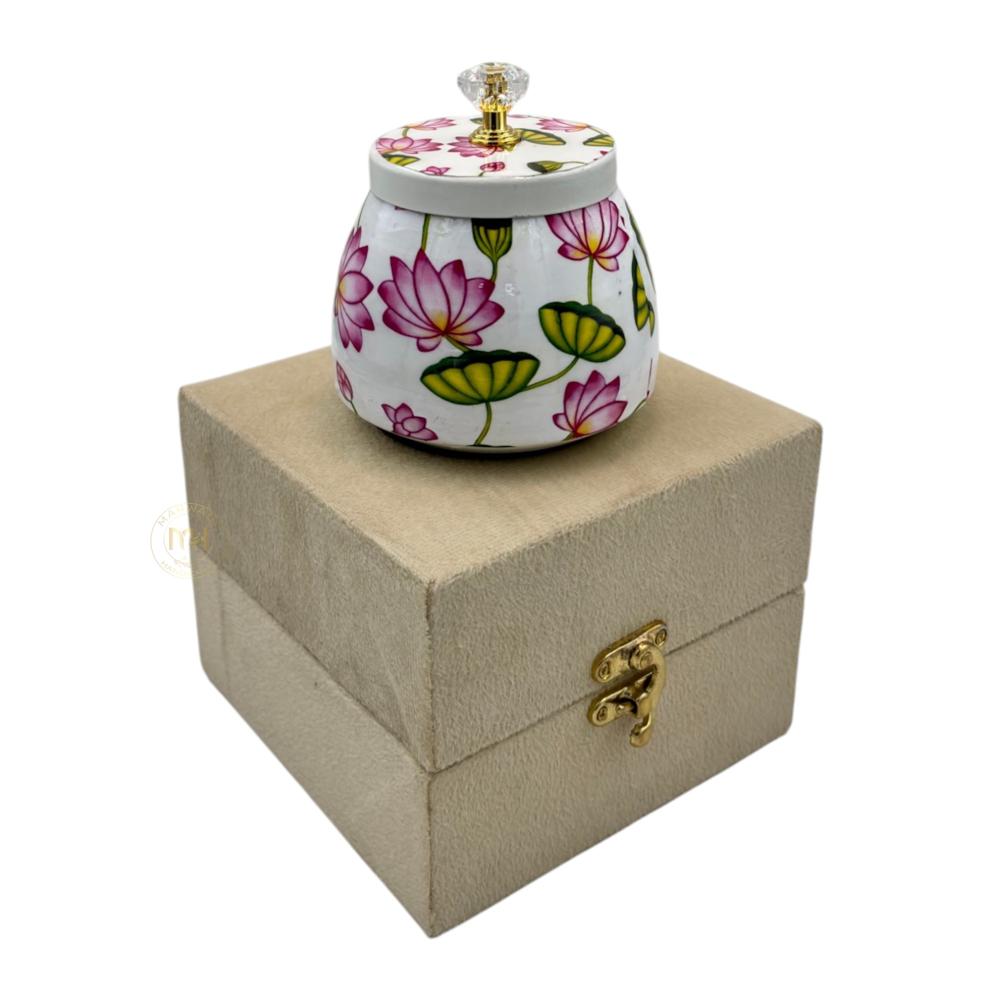 Premium Pichwai Decorative Dry Fruit & Mukhwas Jar with Gift Velvet Box for Home Decor & Gifting