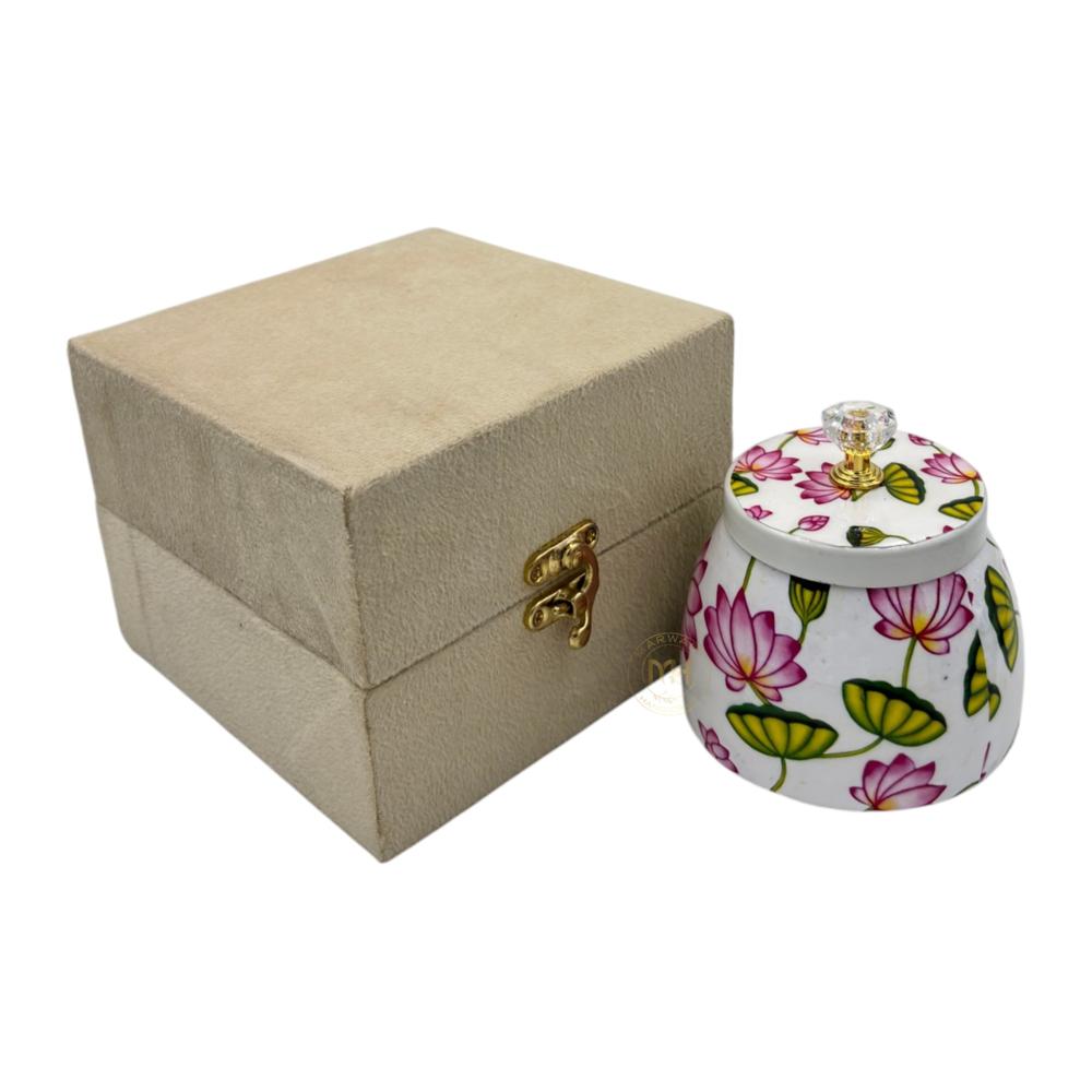 Premium Pichwai Decorative Dry Fruit & Mukhwas Jar with Gift Velvet Box for Home Decor & Gifting