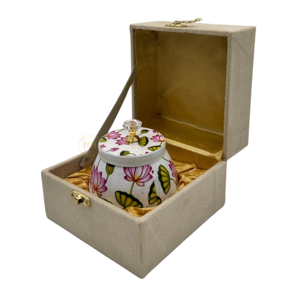 Premium Pichwai Decorative Dry Fruit & Mukhwas Jar with Gift Velvet Box for Home Decor & Gifting