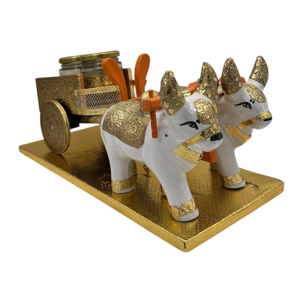 Traditional Rajasthani Handcrafted Nandi Bull Cart with 2 Dry Fruit Jars, for Gifting & Home Decor