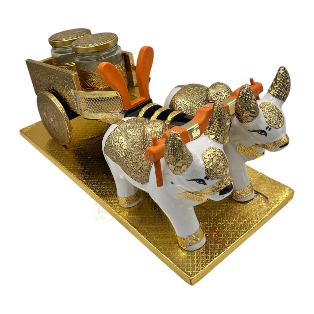 Traditional Rajasthani Handcrafted Nandi Bull Cart with 2 Dry Fruit Jars, for Gifting & Home Decor