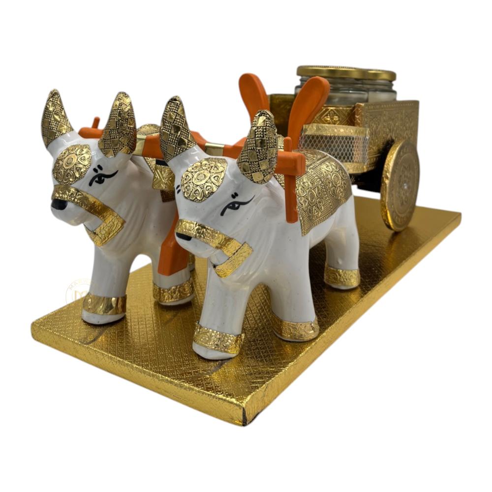 Traditional Rajasthani Handcrafted Nandi Bull Cart with 2 Dry Fruit Jars, for Gifting & Home Decor
