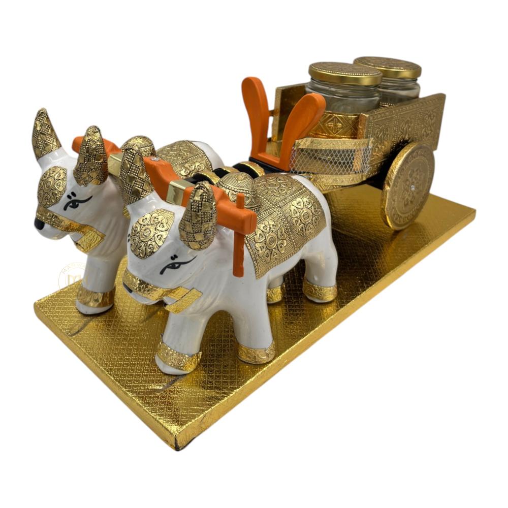 Traditional Rajasthani Handcrafted Nandi Bull Cart with 2 Dry Fruit Jars, for Gifting & Home Decor