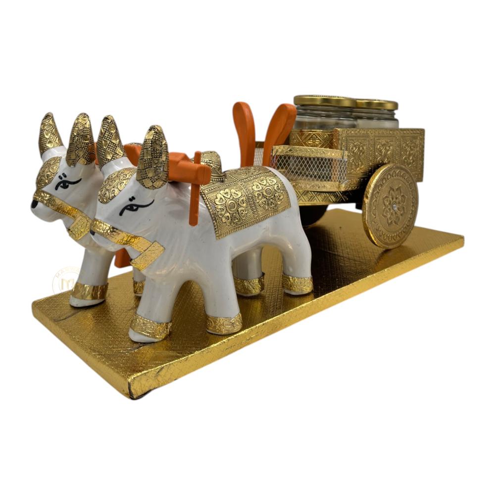 Traditional Rajasthani Handcrafted Nandi Bull Cart with 2 Dry Fruit Jars, for Gifting & Home Decor