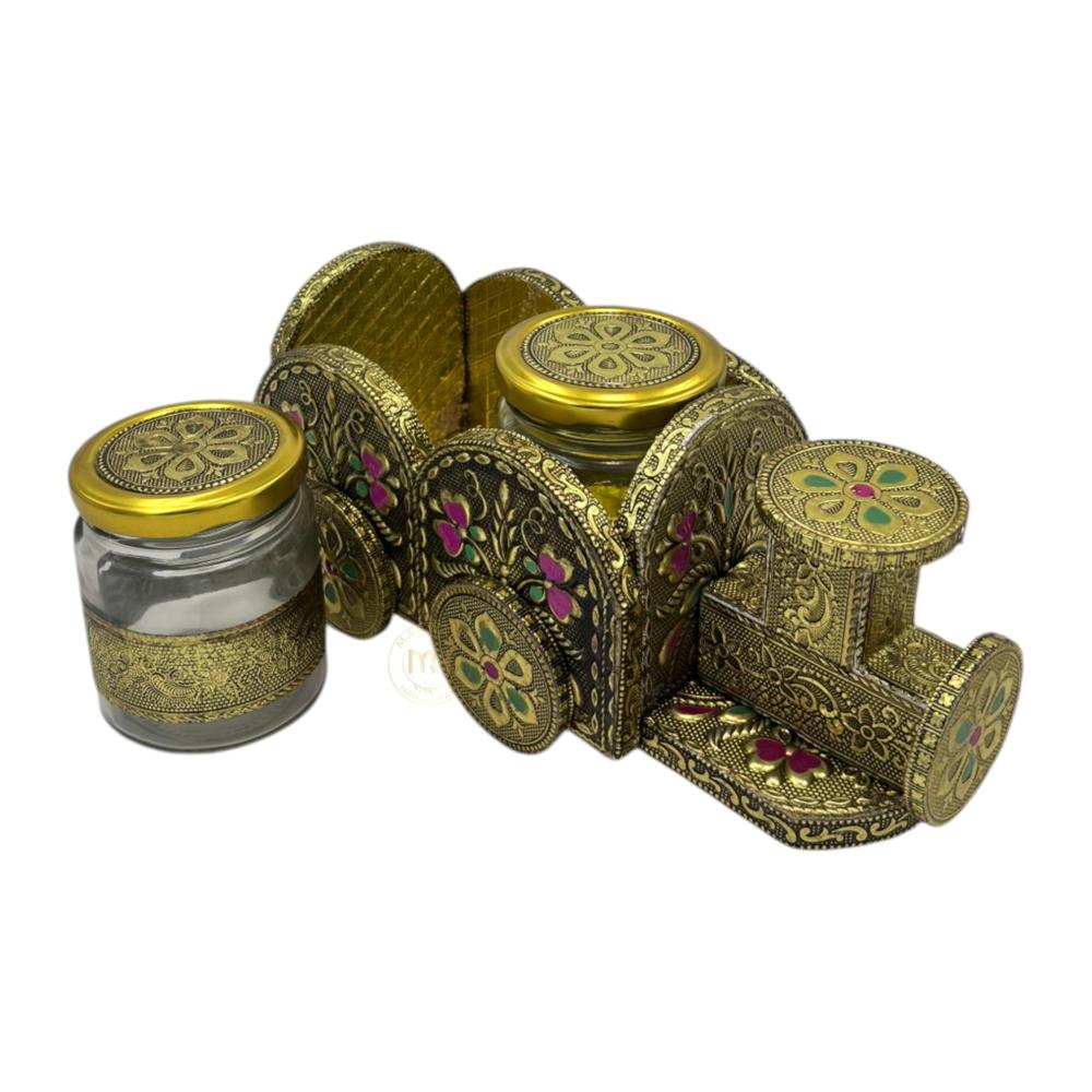 Premium 2 Dry Fruit Jar Set with Designer Meenakari Train Cart for Gifting & Home Decor