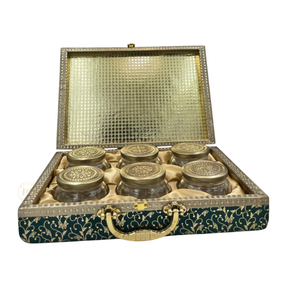 Premium 6 Dry Fruit Jar Set with Designer Meenakari Gift Box for Gifting & Home Decor
