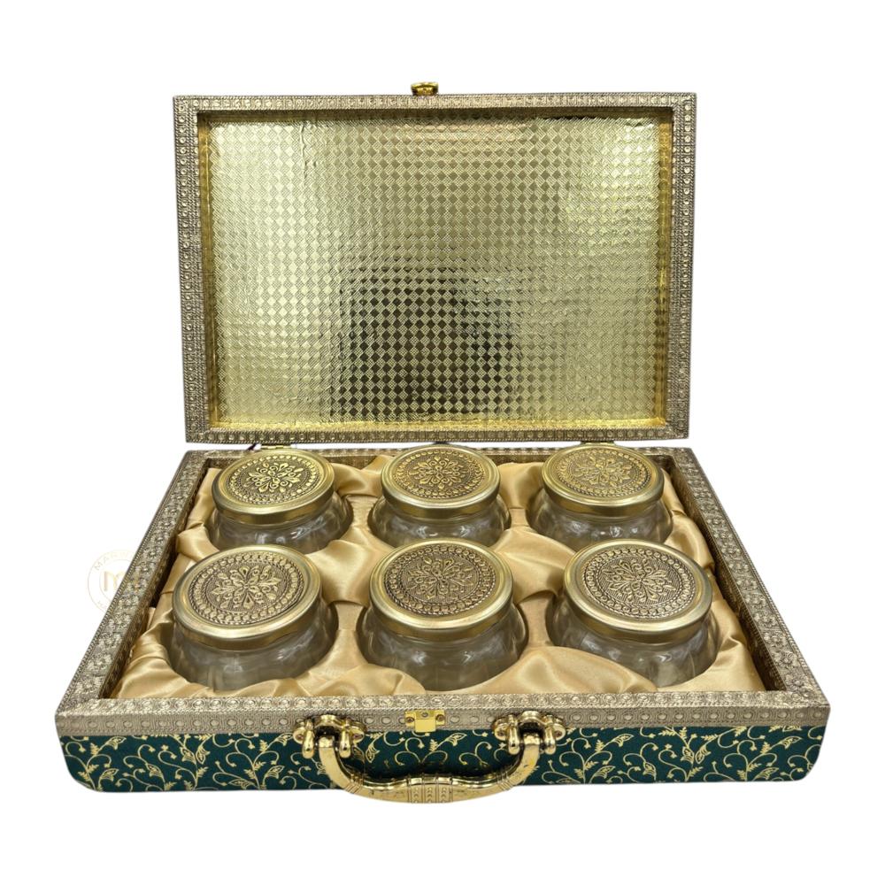 Premium 6 Dry Fruit Jar Set with Designer Meenakari Gift Box for Gifting & Home Decor