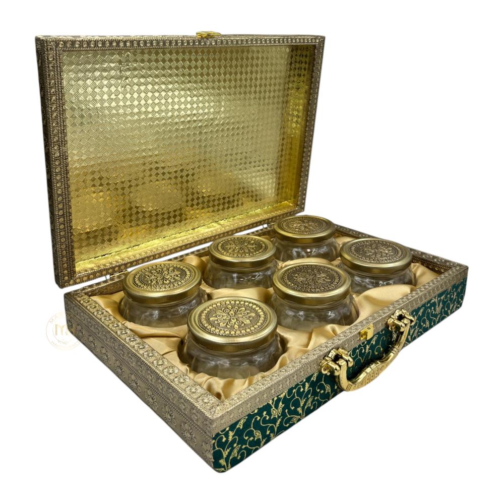 Premium 6 Dry Fruit Jar Set with Designer Meenakari Gift Box for Gifting & Home Decor