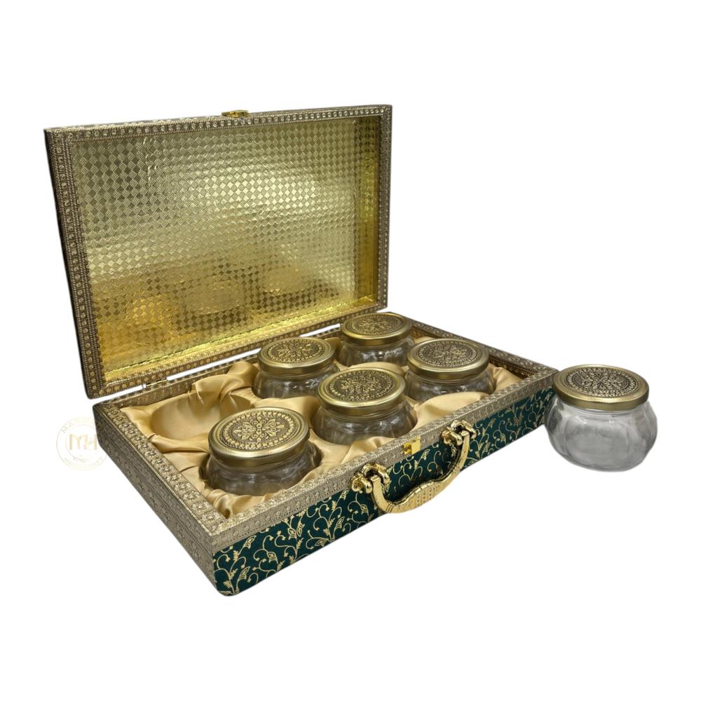 Premium 6 Dry Fruit Jar Set with Designer Meenakari Gift Box for Gifting & Home Decor