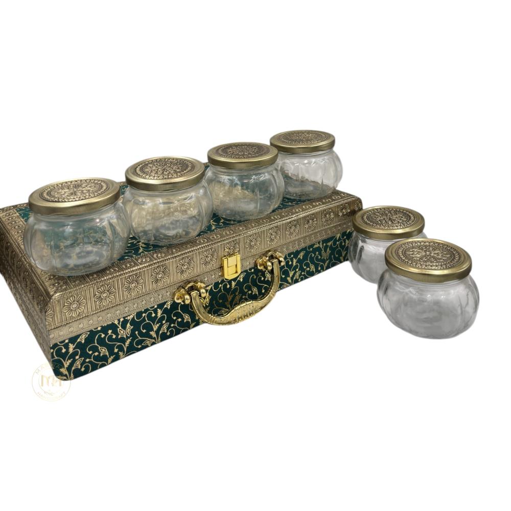 Premium 6 Dry Fruit Jar Set with Designer Meenakari Gift Box for Gifting & Home Decor