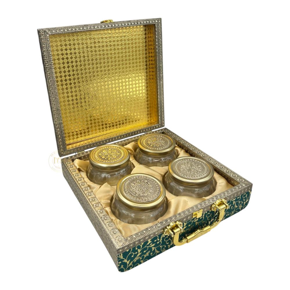 Premium 4 Dry Fruit Jar Set with Designer Meenakari Gift Box for Gifting & Home Decor