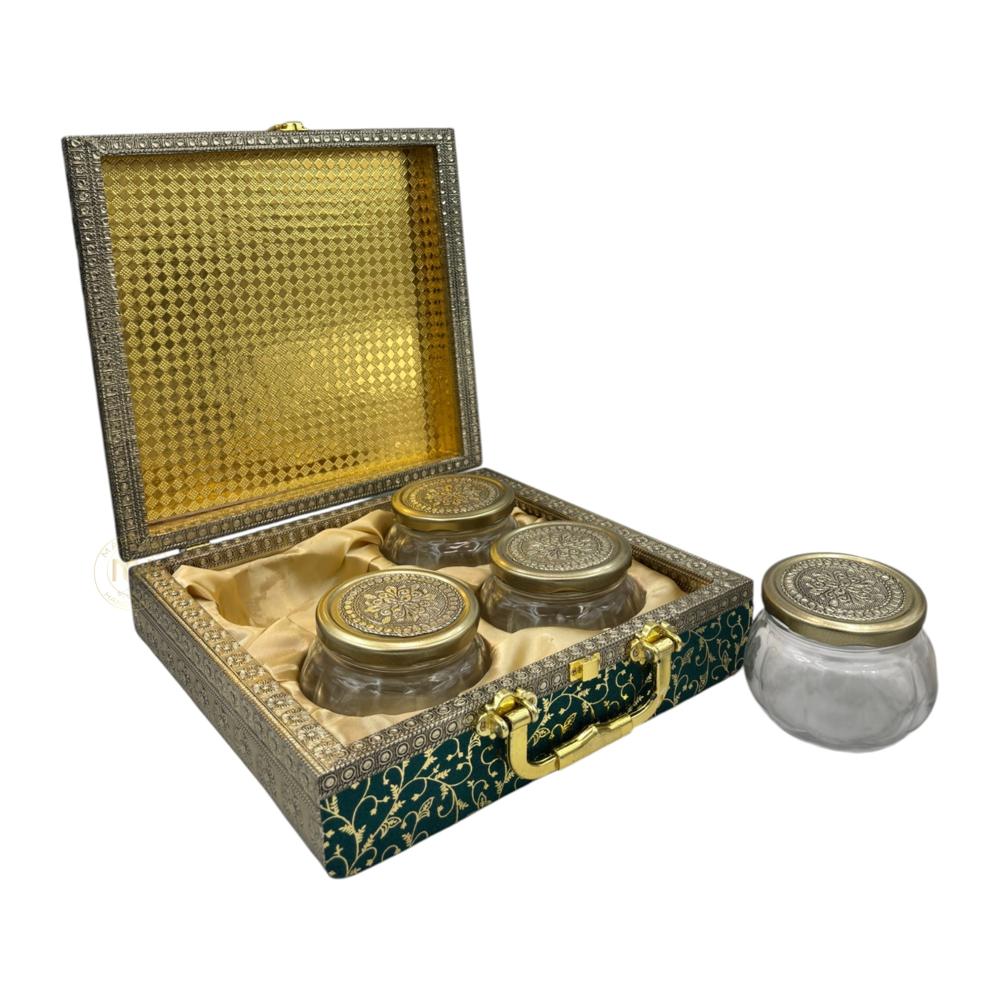 Premium 4 Dry Fruit Jar Set with Designer Meenakari Gift Box for Gifting & Home Decor