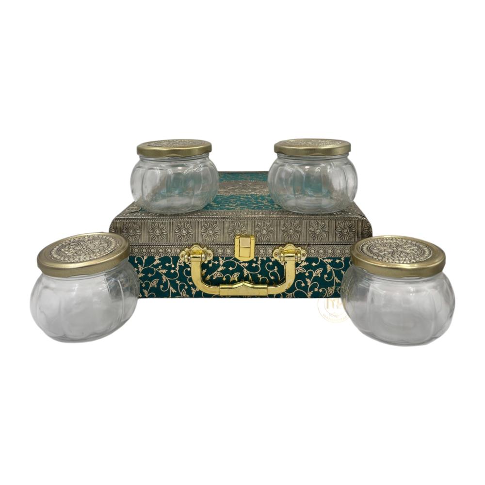 Premium 4 Dry Fruit Jar Set with Designer Meenakari Gift Box for Gifting & Home Decor