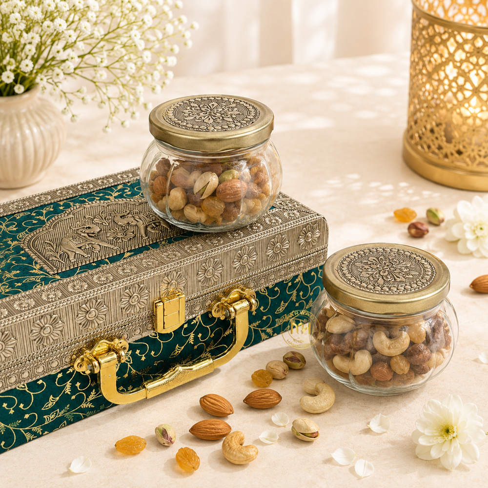Premium 2 Dry Fruit Jar Set with Designer Meenakari Gift Box for Gifting & Home Decor