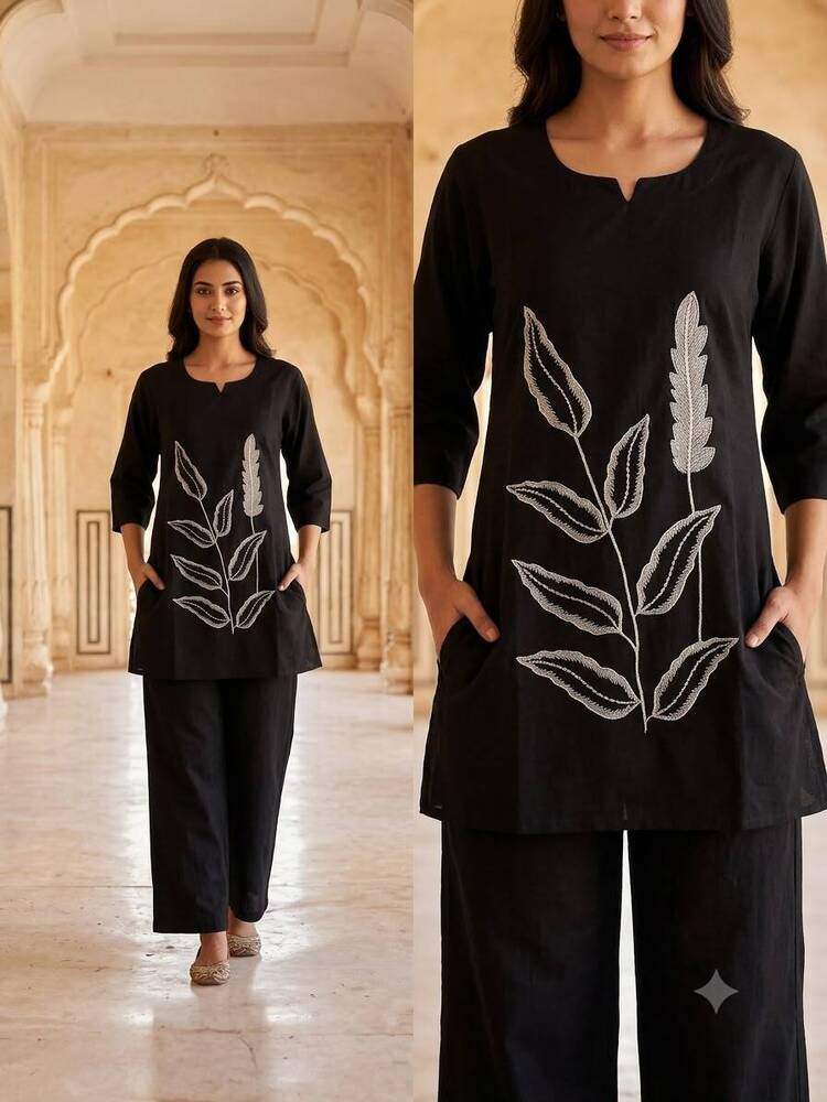 Ladies Cotton Short Kurta And Pant Set
